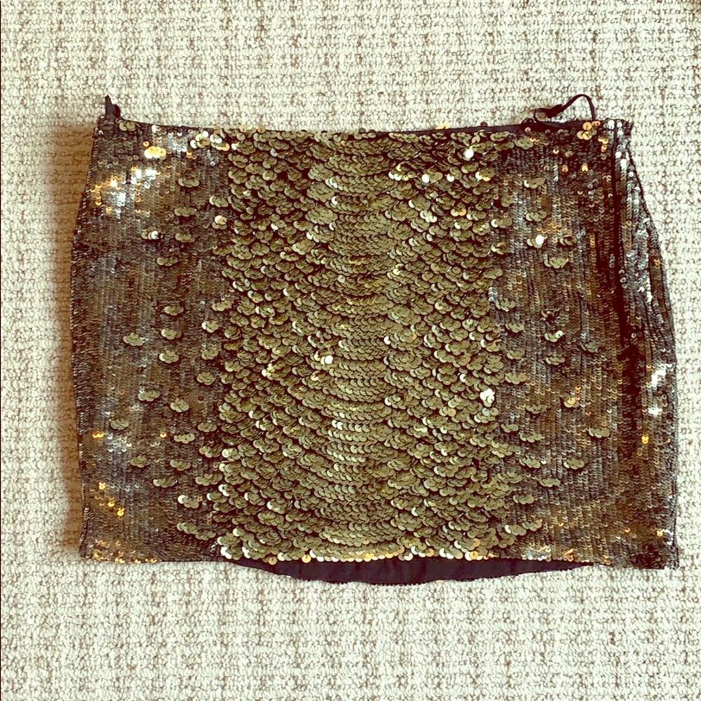Haute Hippie Gold Sequin Lined Mini Skirt, M